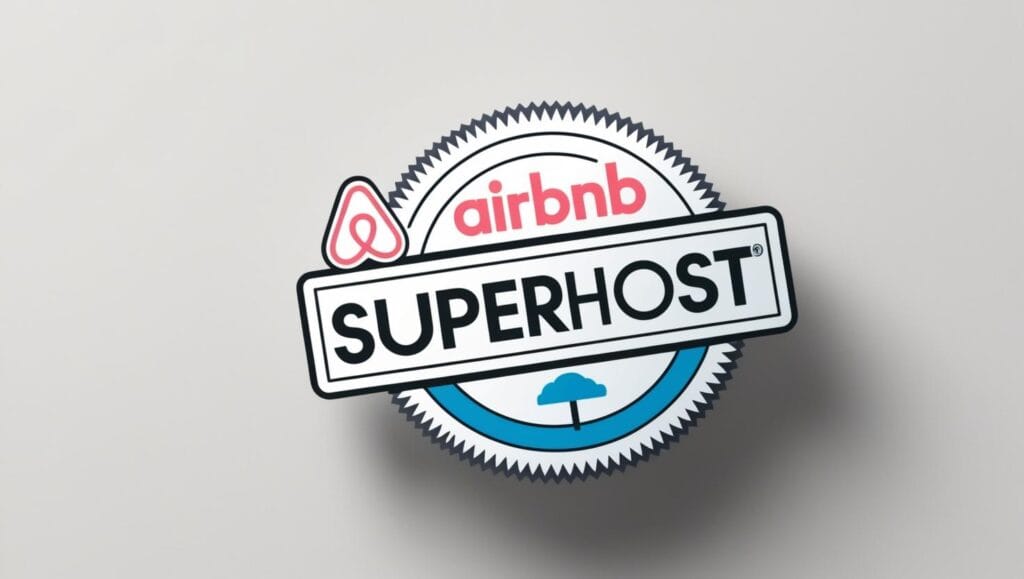 Imagem representativa do selo "Super Host" da Airbnb. anunciar imóveis temporada.