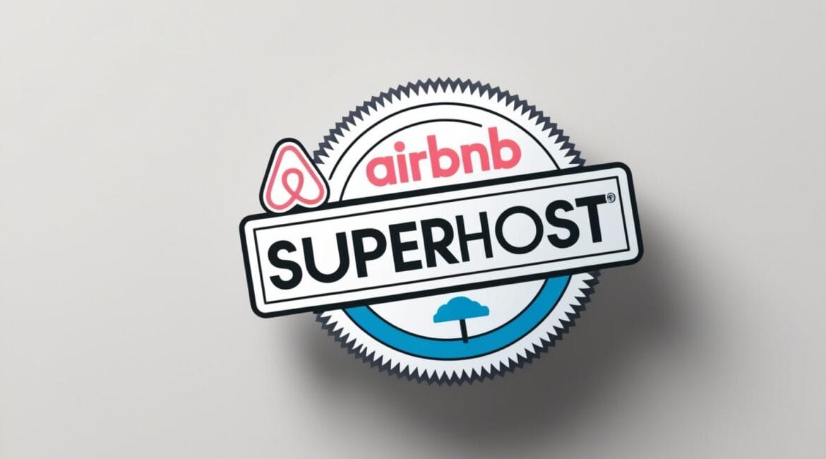 Imagem representativa do selo "Super Host" da Airbnb. anunciar imóveis temporada.